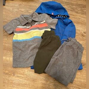 Colorful Striped Polo Shirt, Blue Jacket and pants set size 4T toddler boys
